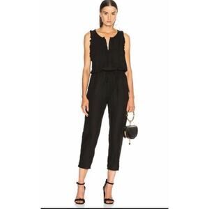 Enza Costa Revolve French Linen Sleeveless Jumpsuit Black M Ruffle Drawstring